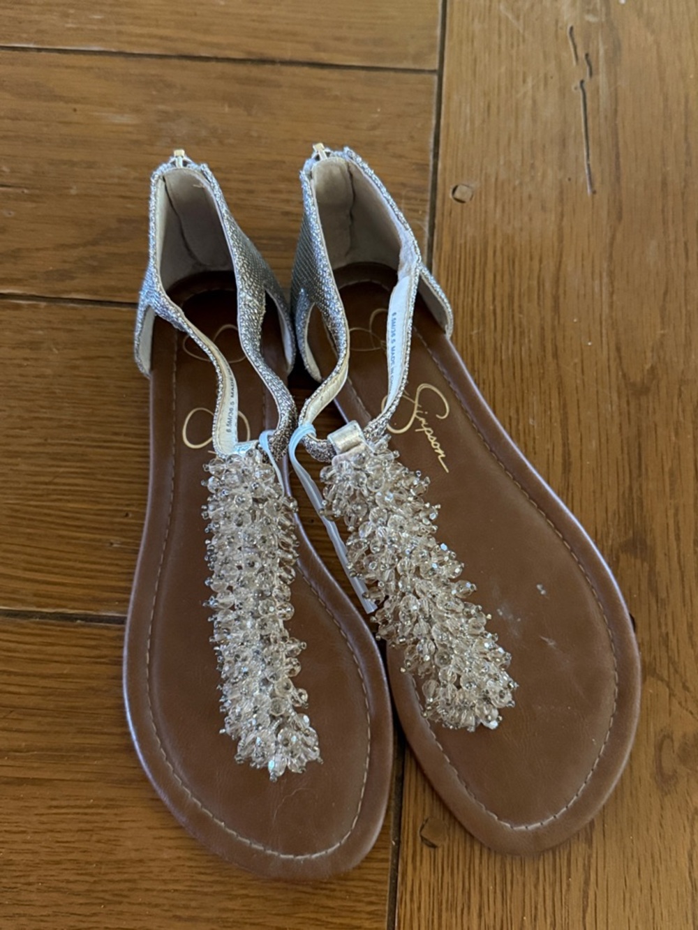 Jessica Simpson Silver Crystal T-Strap Women’s Sandals